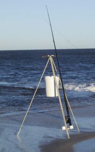 A folding rod stand for rock, reef or beach areas